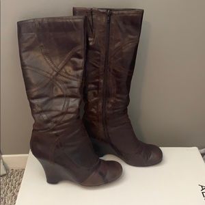 Brown calf high boots